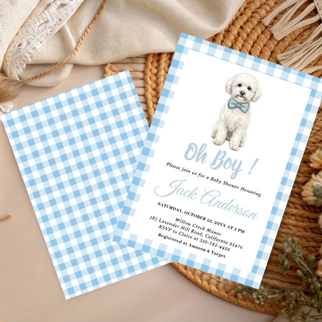 Convite Filhote de Cachorro Chic Laço Azul Churrasco de Be (Criador carregado)