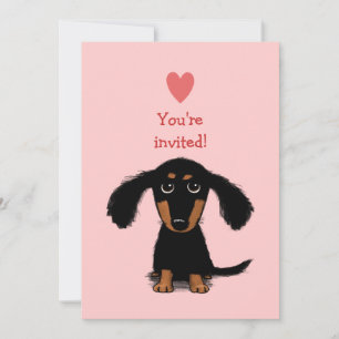 Convite Filhote de Dachshund Fofo de Cabelo Comprido na Fe
