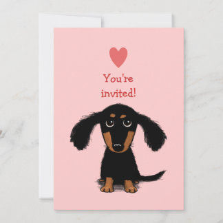 Convite Filhote de Dachshund Fofo de Cabelo Comprido na Fe