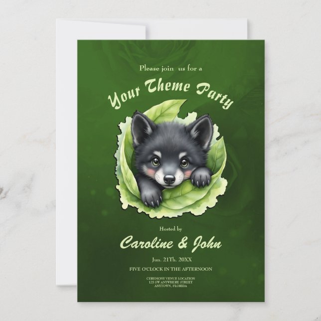 Convite Filhote de lobo no verde: (Frente)