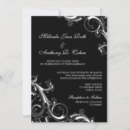 Convite Filigree Swirl Black w/White Casamento 5x7