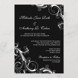 Convite Filigree Swirl Black w/White Casamento 5x7