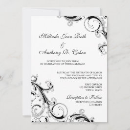 Convite Filigree Swirl Black w/White Casamento 5x7