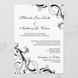 Convite Filigree Swirl Black w/White Casamento 5x7