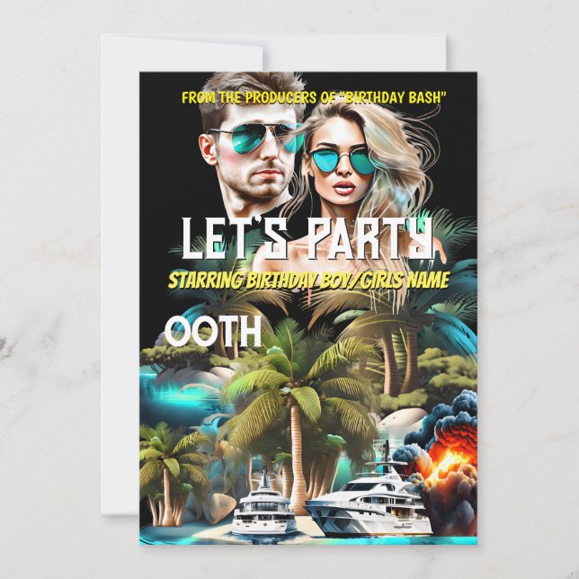 Convite Filme de poster de praia em grande número adultos  (Frente)