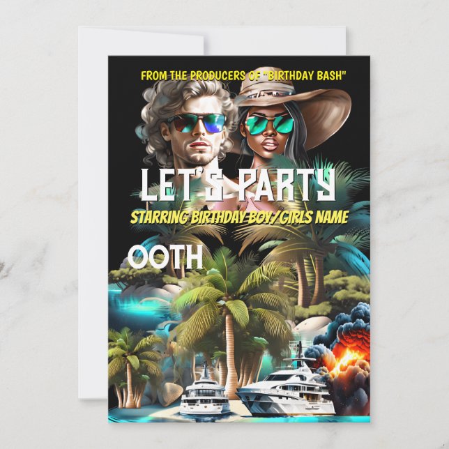 Convite Filme na praia Ilha Super Herherói Adultos (Frente)