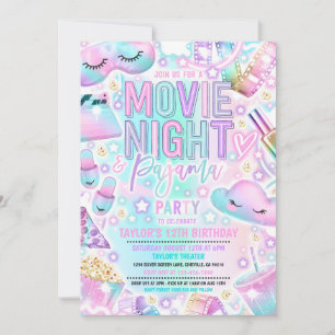 Convite Filme Night Pajama Pastel Rainbow Festa de anivers