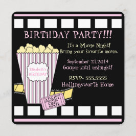 Convite Filme Noite Popcorn Film Strip Festa Rosa Meninas