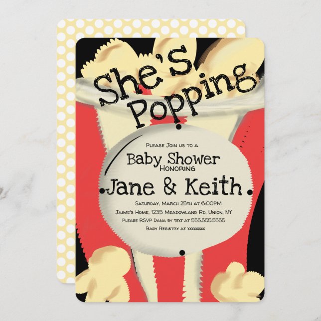 Convite Filme Popcorn Party Red Hand Drawn Babyshower (Frente/Verso)