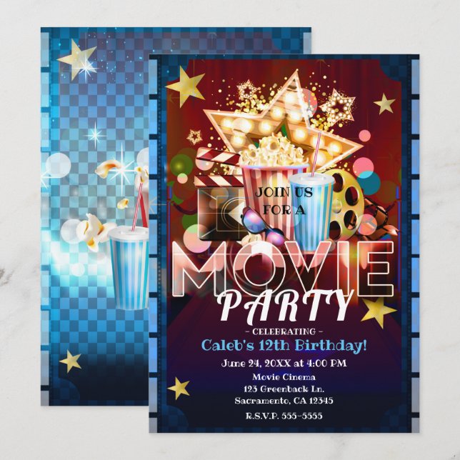 Convite Filmes de Cinema Noite de Cinema Festa de Aniversá (Frente/Verso)
