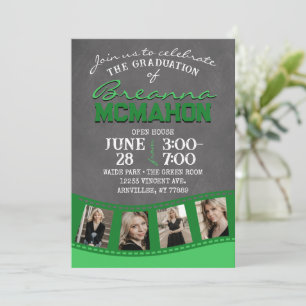 Convite Filmstrip Verde Chalkboard 5 Graduação de Imagem
