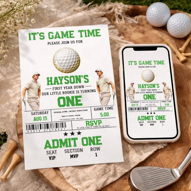 Convite Fim de Ano, Golfe On! Festa de 1º Aniversário (Year Down, Golf On! 1st Birthday Party Invitation)