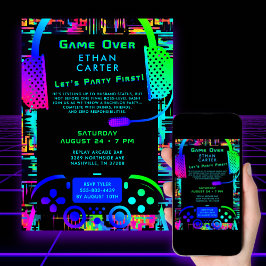 Convite Fim de Jogo Tema de Festa de Solteiro Vídeo Arcade