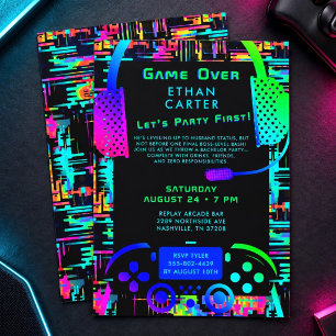 Convite Fim de Jogo Tema de Festa de Solteiro Vídeo Arcade