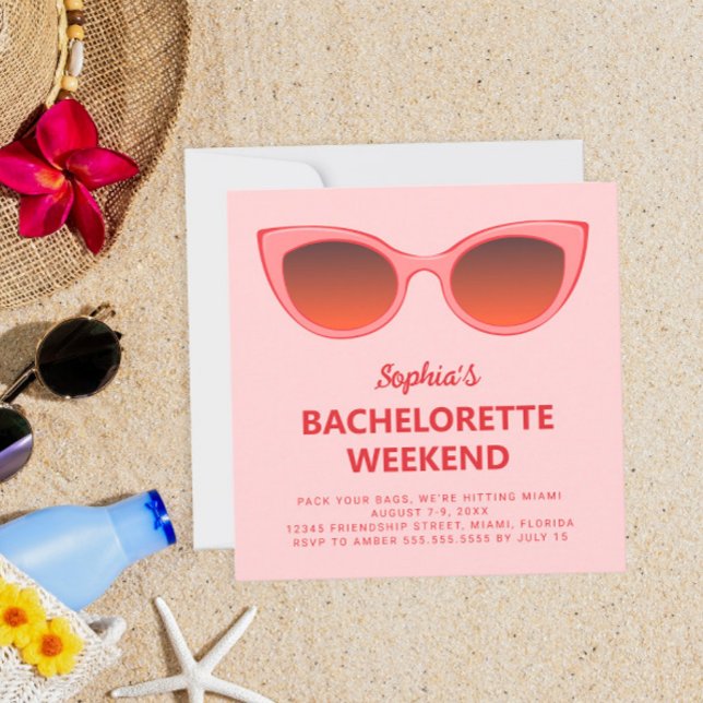 Convite Fim de Semana da Bachelorette Beach Sunnies Rosa (Criador carregado)