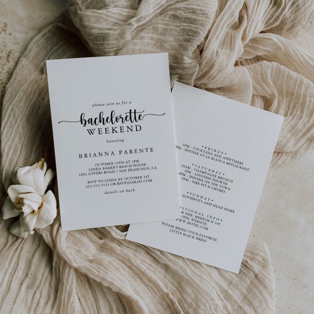 Convite Fim de Semana da Bachelorette de Caligrafia Minima (Criador carregado)