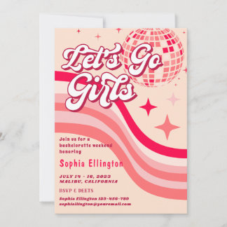 Convite Fim de semana da Bachelorette Disco Retroativo Ros