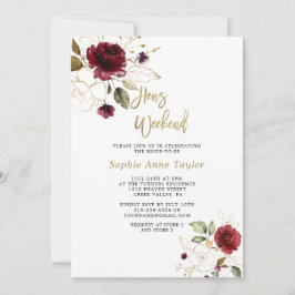 Convite Fim de semana da Bachelorette Floral Dourada do Lu