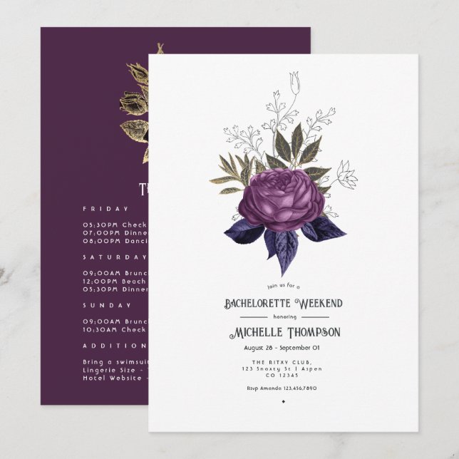 Convite Fim de semana da Bachelorette Gótica Dourada e Pre (Frente/Verso)