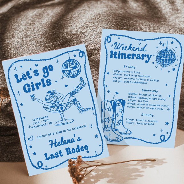 Convite Fim de semana da Bachelorette Rodeo de Disco Azul (Criador carregado)