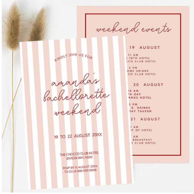 Convite Fim de Semana da Bachelorette Vermelha Cor-de-Rosa (Criador carregado)