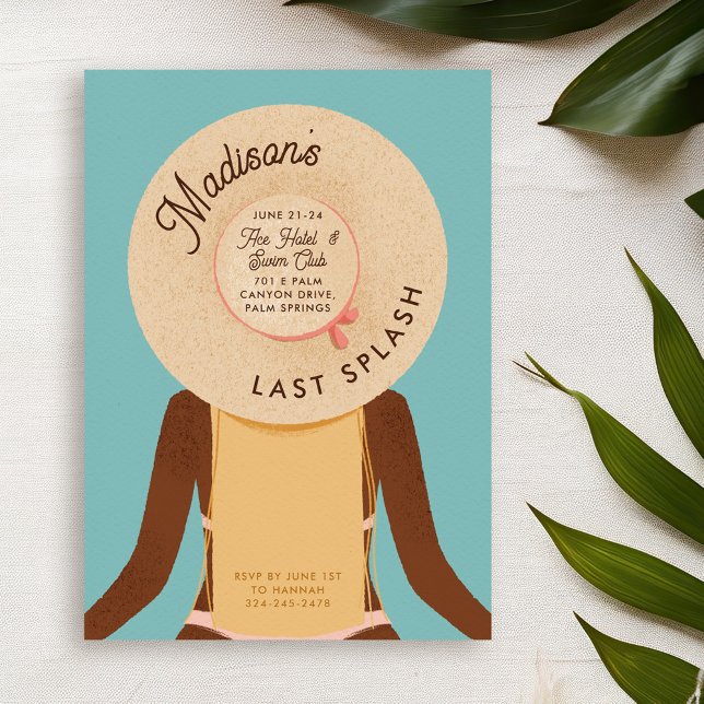 Convite Fim de Semana da Última Abertura da Menina Negra (blonde hair and black skin girl wearing a beach hat - bachelorette pool party invitation)