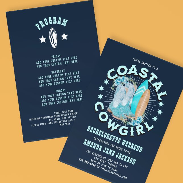 Convite Fim de Semana das Cowgirl marinhos Azuis da Costa (Navy Blue Coastal Cowgirls Bachelorette Weekend Invitation
)