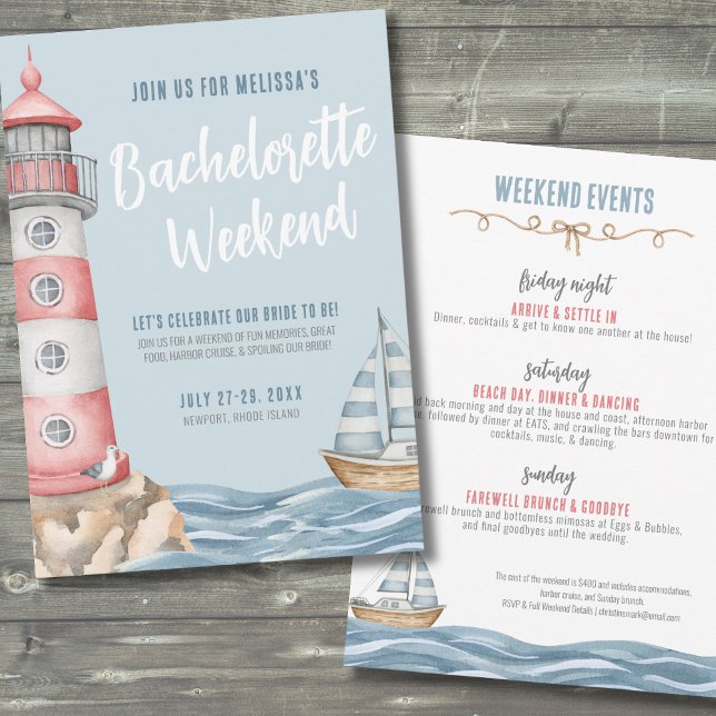 Convite Fim de Semana das Meninas Despedida de Solteira Ná (Girls Weekend Beach Nautical Bachelorette Invitation)