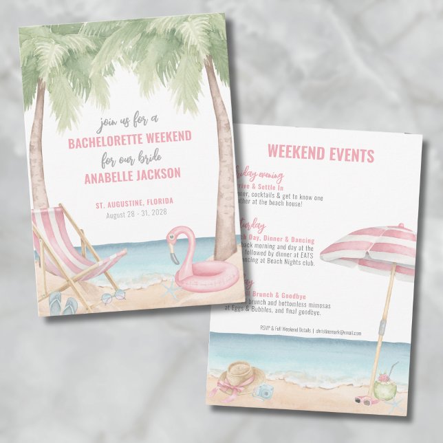 Convite Fim de Semana das Meninas Festa de Solteira na Pra (Girls Weekend Beach Bachelorette Party Invitation)