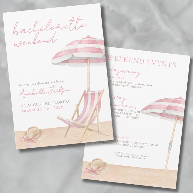 Convite Fim de Semana das Meninas Festa de Solteira na Pra (Girls Weekend Beach Bachelorette Party Invitation)