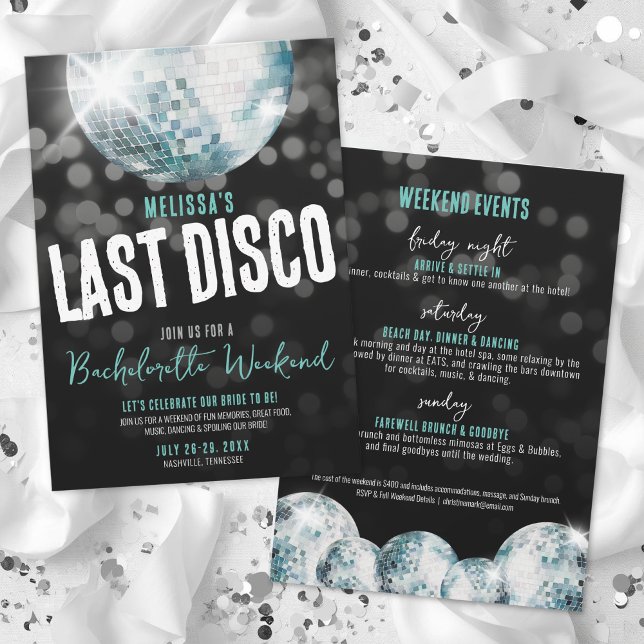 Convite Fim de Semana das Meninas Última Discoteca Despedi (Girls Weekend Last Disco Bachelorette Invitation)