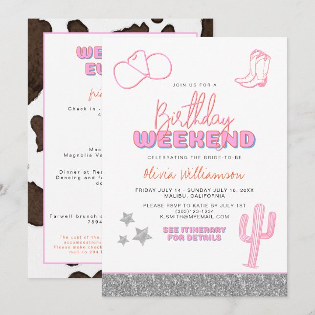 Convite Fim de Semana de Aniversário do Deserto da Cowgirl (Frente/Verso)