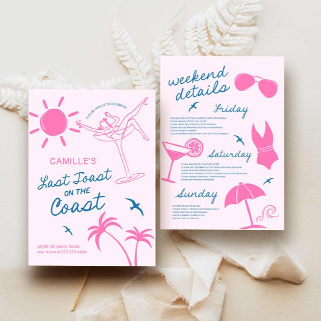 Convite Fim de Semana de Bachelorette Costeira Desenhada à (Hand Drawn Coastal Bachelorette Weekend)