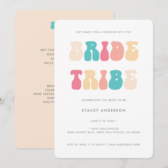 Convite Fim de Semana de Bachelorette de Noiva da Retrô Di (Frente/Verso)