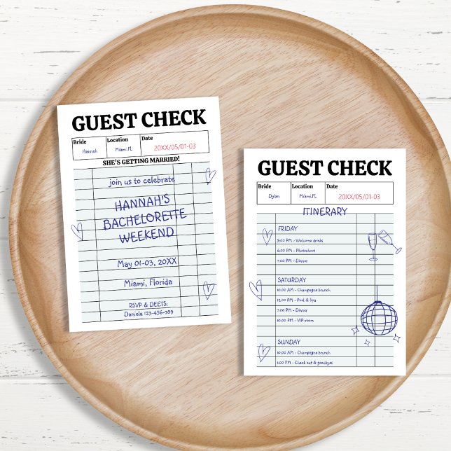 Convite Fim de Semana de Bachelorette de Verificação de Co (Retro Guest Check Handwritten Bachelorette Weekend Invitation)