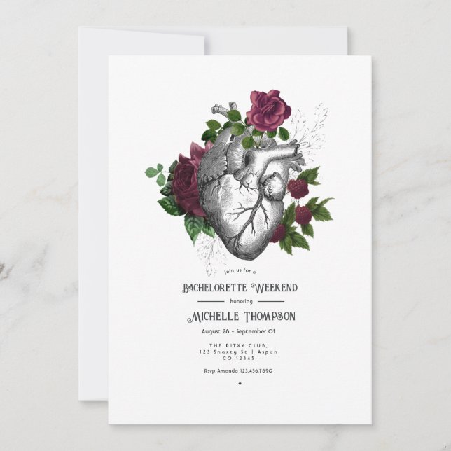 Convite Fim de Semana de Bachelorette Floral Gótica Burgun (Frente)
