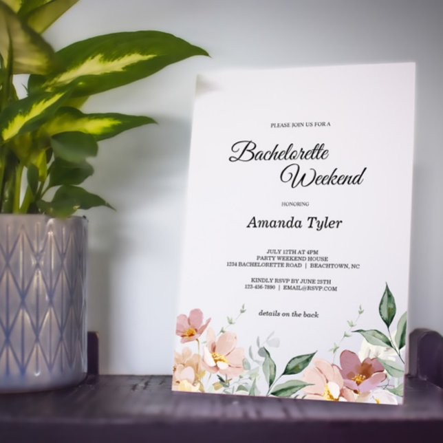 Convite Fim de Semana de Bachelorette Floral Rosa e Mauve  (Criador carregado)