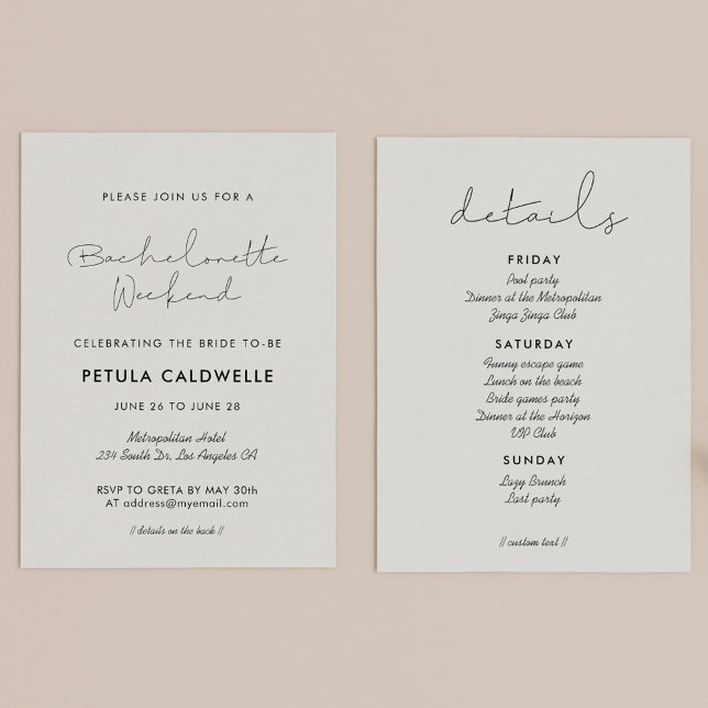 Convite Fim de semana de Bachelorette manuscrito minimalis (Criador carregado)