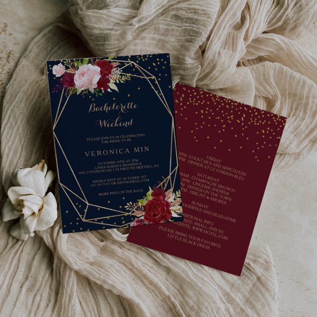 Convite Fim de Semana de Bachelorette Tropical Dourada Geo (Criador carregado)