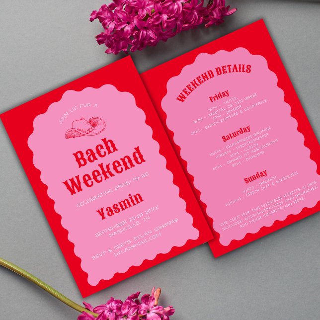 Convite Fim de Semana de Bachelorette Vermelho e Rosa de N (Cowgirl Nashville Red & Pink Bachelorette Weekend Invitation)