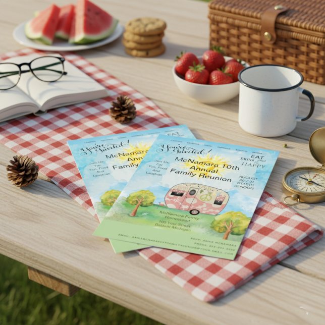 Convite Fim de Semana de Campanha de Reunião Familiar (Family Reunion Camping Weekend Invitation)