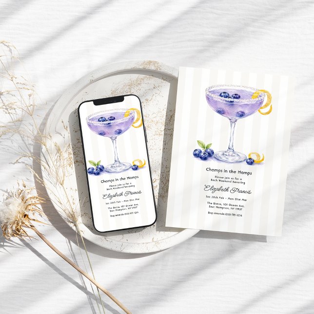 Convite Fim de Semana de Despedida de Solteira Blueberry M (Blueberry Martini Hamptons Bachelorette Weekend Invitation)