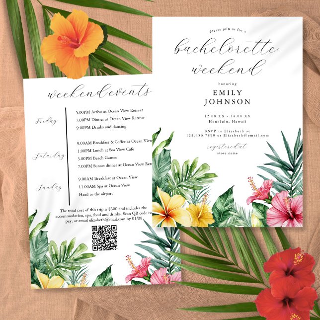 Convite Fim de semana de despedida de solteira com flores  (Watercolor Tropical Flowers Bachelorette Weekend Invitation)