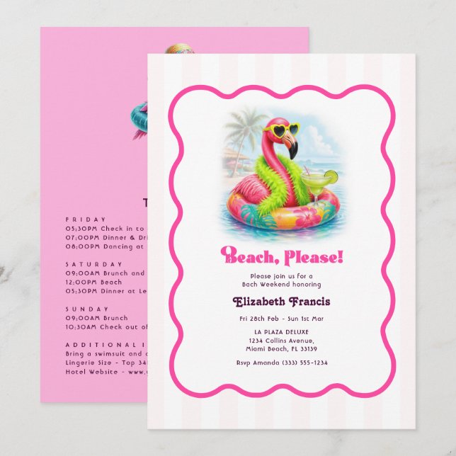 Convite Fim de Semana de Despedida de Solteira de Flamingo (Frente/Verso)