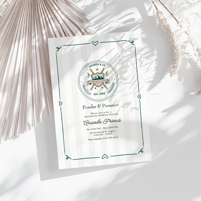Convite Fim de Semana de Despedida de Solteira de Ski Powd (Powder & Prosecco Ski Bachelorette Weekend Invitation)