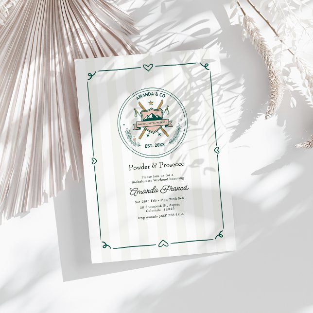 Convite Fim de Semana de Despedida de Solteira de Ski Powd (Powder & Prosecco Ski Bachelorette Weekend Invitation)