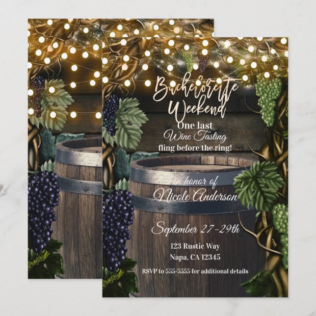 Convite Fim de Semana de Despedida de Solteira de Uva em B (Frente/Verso)