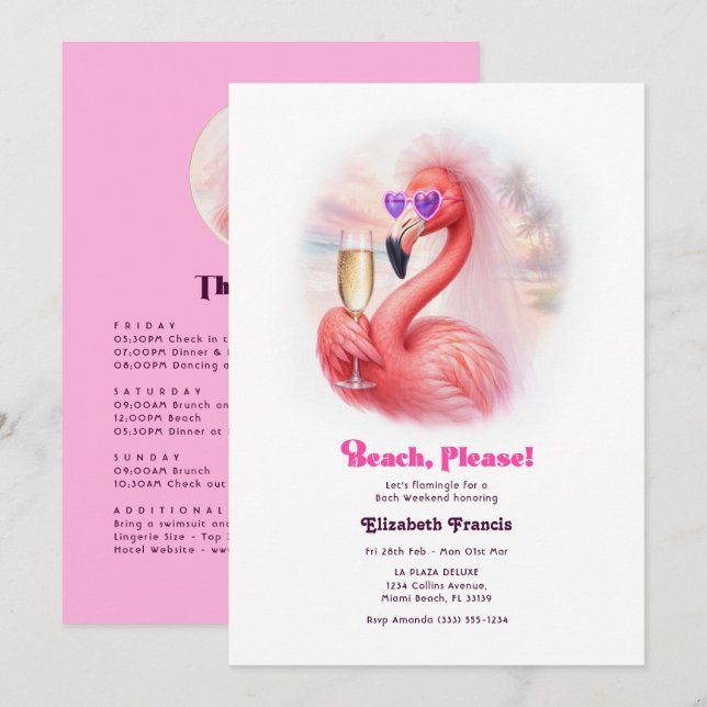 Convite Fim de Semana de Despedida de Solteira Flamingo na (Frente/Verso)