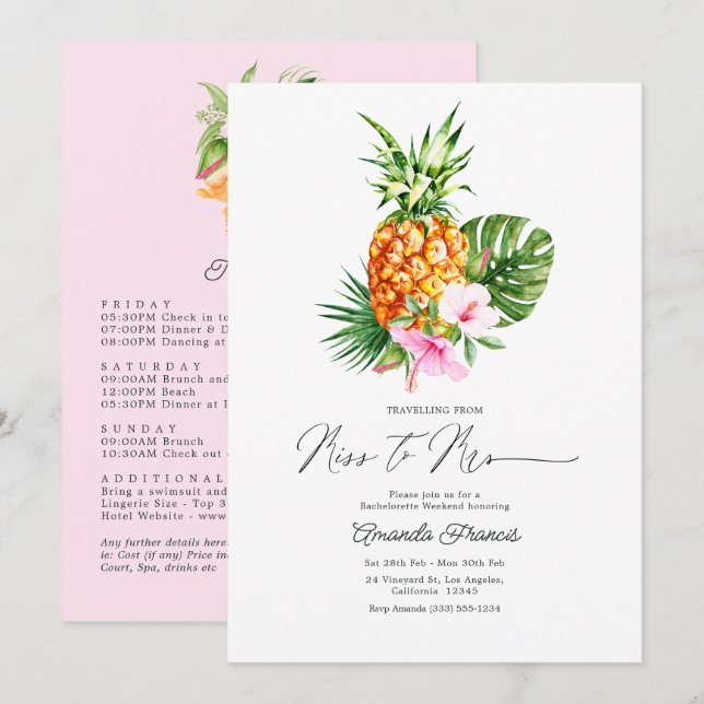 Convite Fim de Semana de Despedida de Solteira Tropical Mi (Frente/Verso)