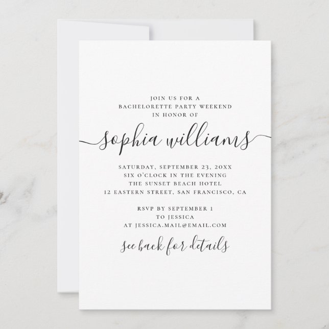 Convite Fim de semana de festa de solteira de caligrafia s (Frente)